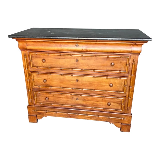19th Century French Faux Bamboo Chest With Black Marble Top For Sale