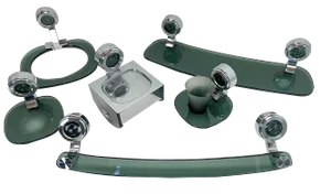 Bathroom Set in Chrome and Green Glass, 1970s, Set of 6