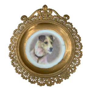 Vintage Miniature Dog Portrait Gilt Filigree Frame