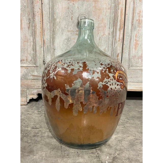 Wood Hand Painted Antique Demi John Bottle From Normandy, France, ‘Pinot Noir’, Original Crate For Sale - Image 7 of 11