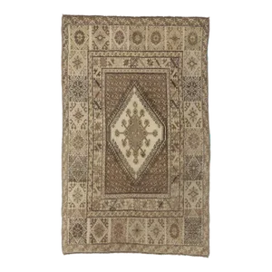 Earth-Tone Vintage Berber Rabat Moroccan Medallion Rug - 06'11 X 11'02