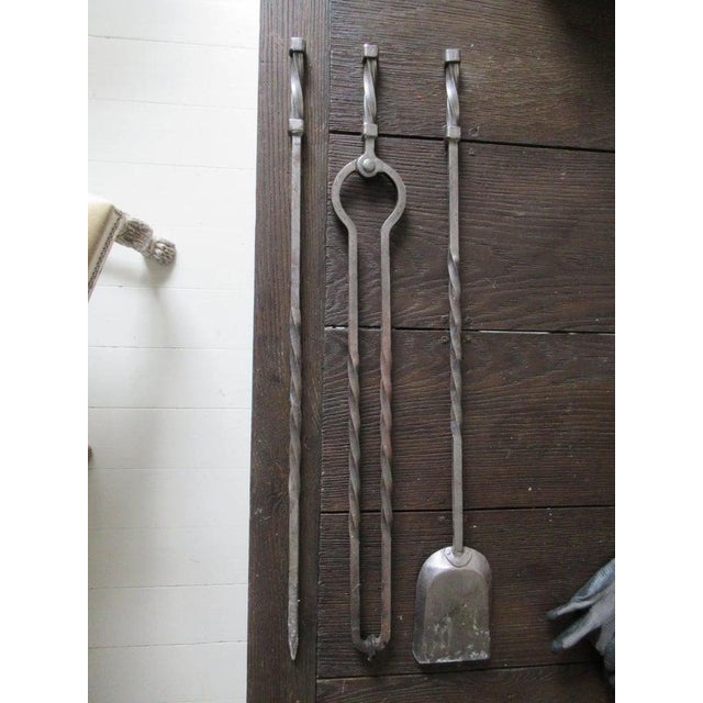 Early Gothic Twisted Steel Fire Irons, Set of 3 For Sale - Image 4 of 5