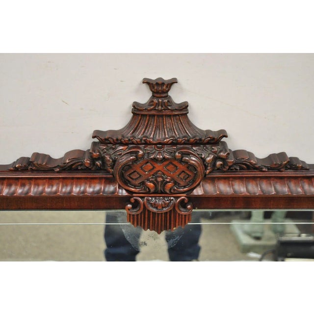 Vintage Chinese Chippendale Carved Mahogany Pagoda Large Wall Mirror For Sale - Image 10 of 11