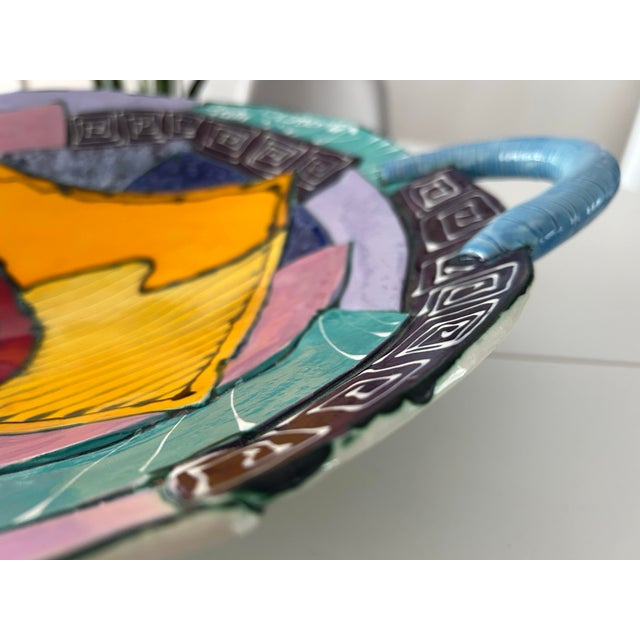 Art Deco 1990s “Cubist” Handmade Ceramic Decorative Plate, Signed Saldaitis For Sale - Image 3 of 9