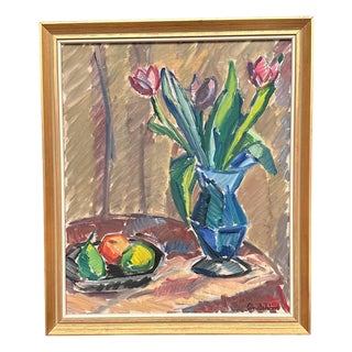 Knut Lindström, Tulips, 1966, Oil on Canvas, Framed For Sale