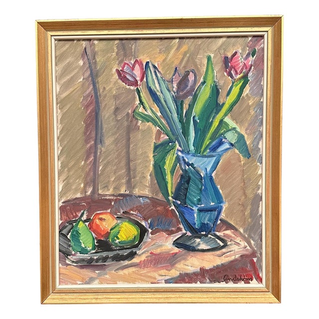 Knut Lindström, Tulips, 1966, Oil on Canvas, Framed For Sale