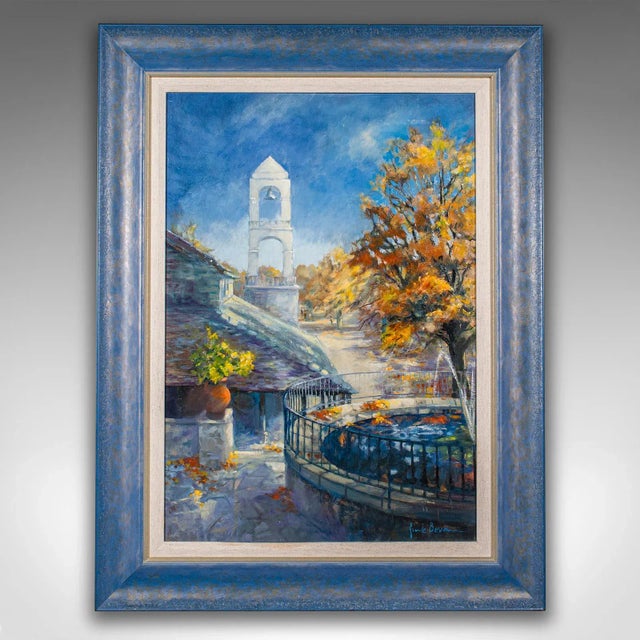 Our Stock # 24786 This is a vintage landscape painting ' Tower in Greece.' An English, oil on board art piece signed by...
