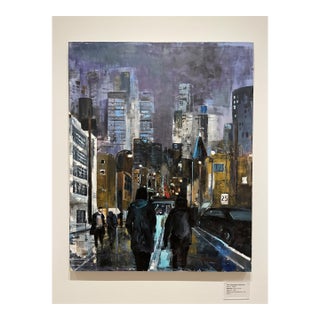 1990s Monumental Downtown Atlanta Rain Cityscape, Oil/Acrylic on Canvas (60" X 48") For Sale