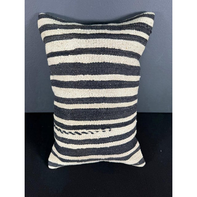 Turkish Hemp Pillow Cushion Natural Beige Black Pillow Cushion Cover 16" x 24" For Sale - Image 4 of 4