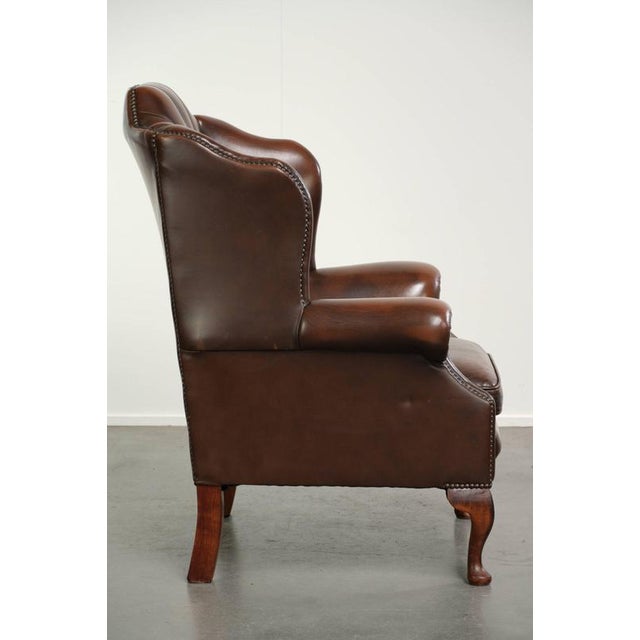 Chesterfield Wing Chair in Cowhide Leather For Sale - Image 3 of 13