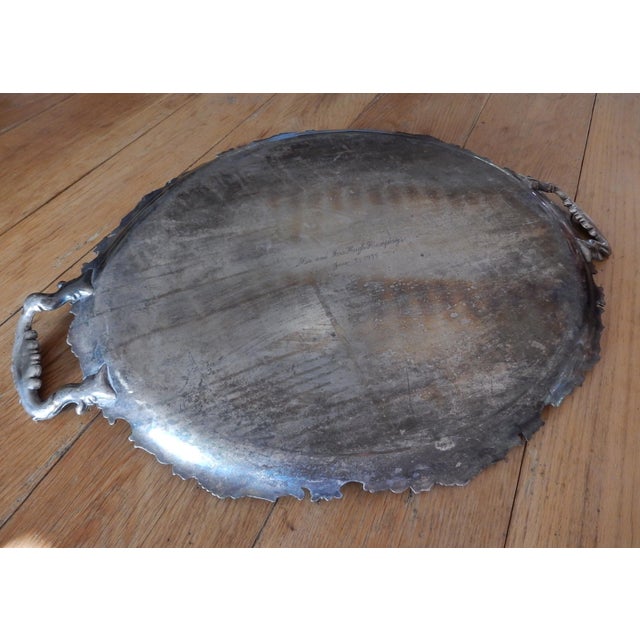 Enormous Ornate Silverplate Serving Bar Tray Dated 1955 For Sale In Las Vegas - Image 6 of 9