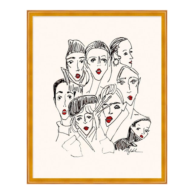Red Lip Panic by Carly Kuhn in Gold Frame, Medium Art Print For Sale
