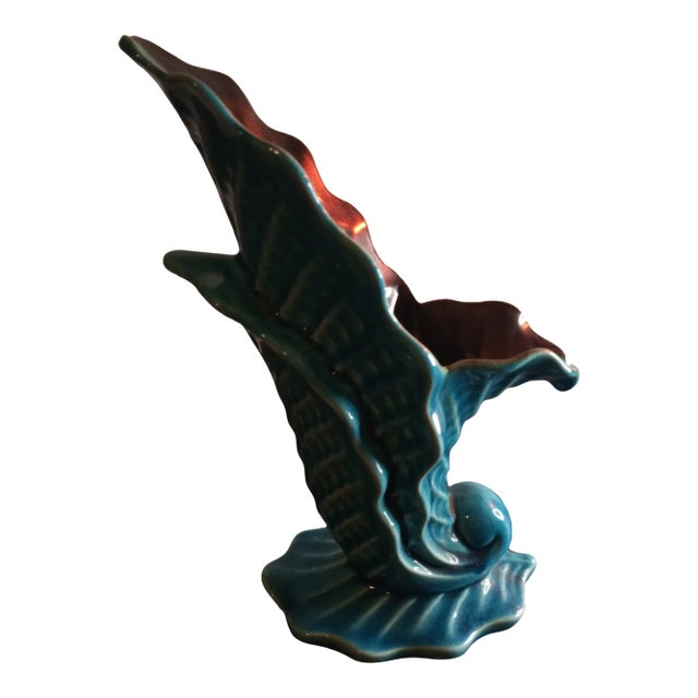 Red Wing Usa Blue Ceramic Cornucopia Vase For Sale