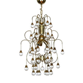 Large Italian Hollywood Regency Brass and Glass Drop Chandelier, 1970 For Sale