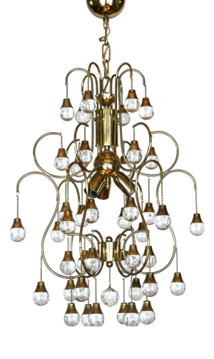 Large Italian Hollywood Regency Brass and Glass Drop Chandelier, 1970
