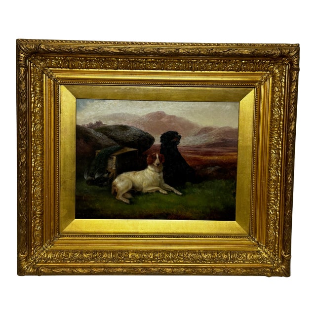 English Victorian Hunting Oil Painting “Game Dogs” – Robert Cleminson (1864–1903) Gilt Framed For Sale