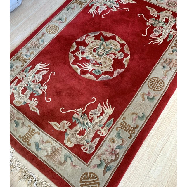Art Deco 1960s, Handmade Vintage Art Deco Chinese Rug 4.1' X 6.3' For Sale - Image 3 of 7