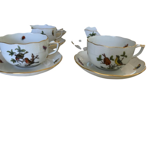 2000 - 2009 Herand Rothschild Bird Complete Set of 12 Flat Cup & Saucer Set Porcelain Ro / 724 Made in Hungary - Set of 24 For Sale - Image 5 of 6