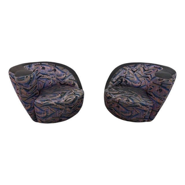 Post Modern Weiman Style Swivel Lounge Chairs - Set of 2 For Sale