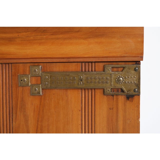 Antique Dutch Art Nouveau Wall Cabinet in Cherry Wood and Brass, 1910 For Sale - Image 10 of 11