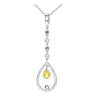 Late 20th Century 14K White Gold Green Amethyst Lemon Quartz Diamond Emerald Pendant For Sale