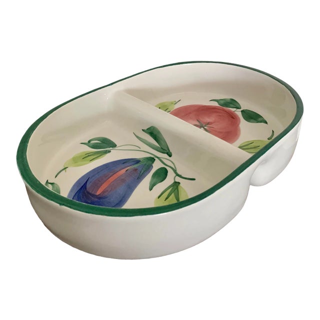 Large Italian Hand Painted Two Part Serving Dish With Vegetable Design For Sale