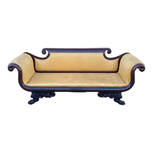 Antique American Empire Classical Carved Mahogany Paw Foot Rolled Arm Sofa