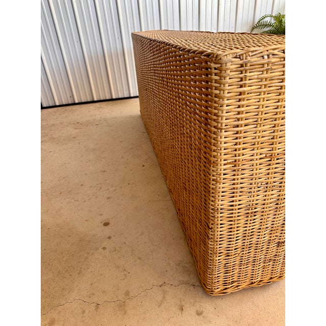 1980s Monumental Organic Modern Rattan Braid Floating Console Table For Sale - Image 5 of 12