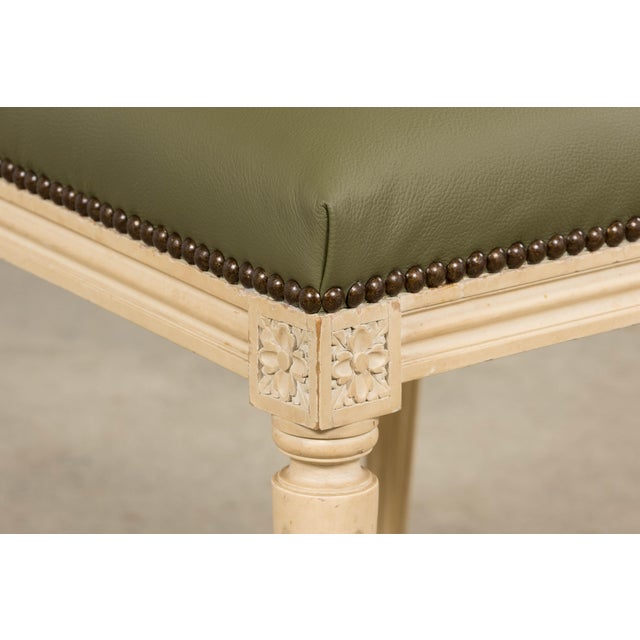 Antique French Louis XVI Style Painted Dining Chairs in Olive Green Leather - Set of 8 For Sale - Image 10 of 18