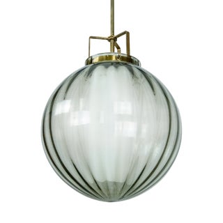 Mid-Century Smoked Murano Glass Pendant with Opaline Diffuser, Italy, 1950s For Sale