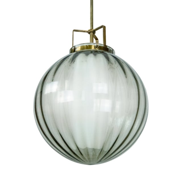 Mid-Century Smoked Murano Glass Pendant with Opaline Diffuser, Italy, 1950s For Sale