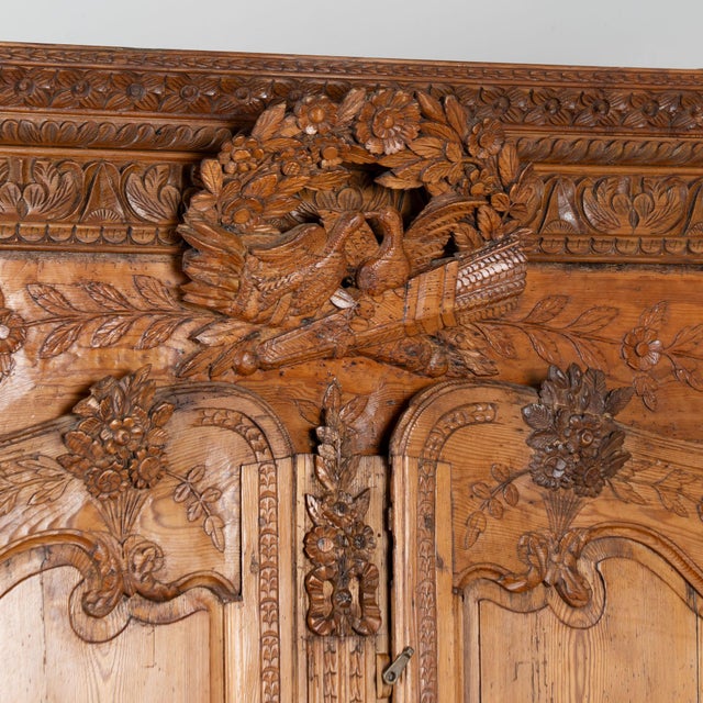 Late 18th Century 18th Century French Carved Pine Two Door Wedding Armoire Cabinet For Sale - Image 5 of 18