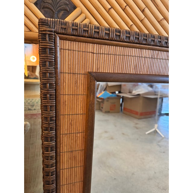 Vintage 1960s Rattan & Bamboo Wall Mirror — Boho Coastal, Mid-Century Modern For Sale - Image 4 of 4