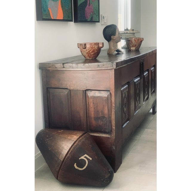 Double sided late 19th century English industrial factory milliner's felt hat mold form numbered 2 with a rich honeyed...