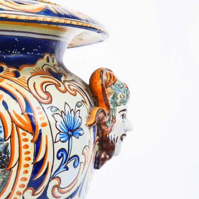 Polychrome Earthenware Basin and Pedestal by Antoine Montagnon for Nevers, in Good conditions. Designed before 1890 This...