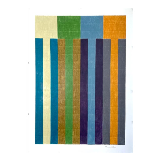 Color Pencil Drawing With Blue and Bronze For Sale