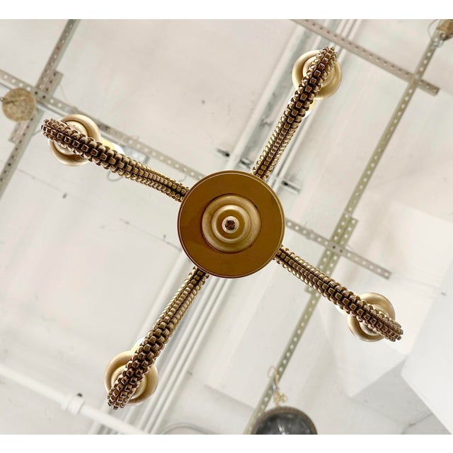 Antique French Art Deco Cut Glass & Brass Chandelier For Sale - Image 10 of 11