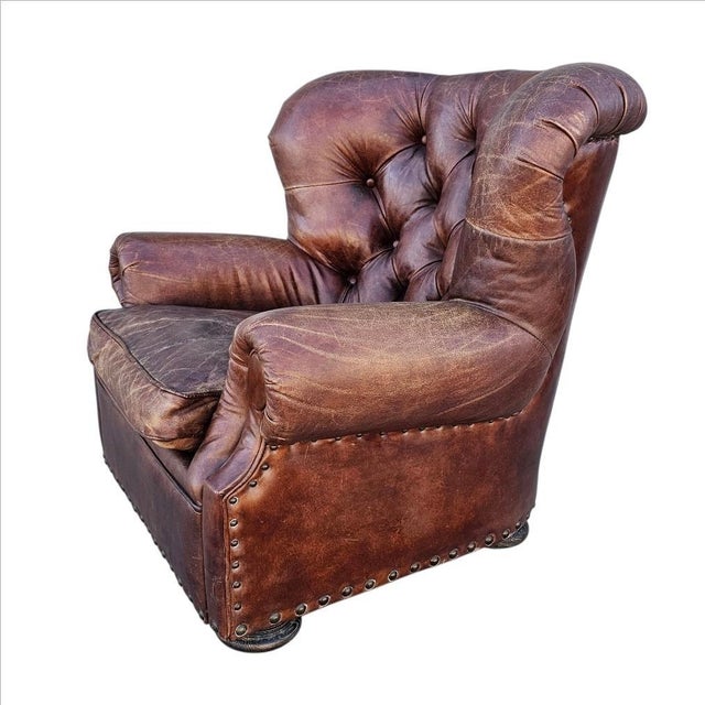 Restoration Hardware Churchill Tufted Leather Armchair For Sale - Image 12 of 18