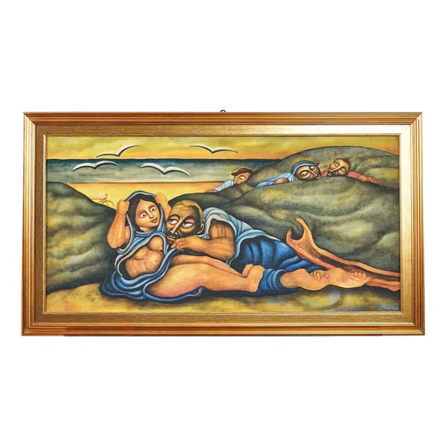 Bruno Fantini, Figurative Scene, Oil on Canvas For Sale