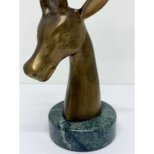 Brass Brass Gazelle Sculpture on Variegated Green Marble Base, 1970s For Sale - Image 8 of 18