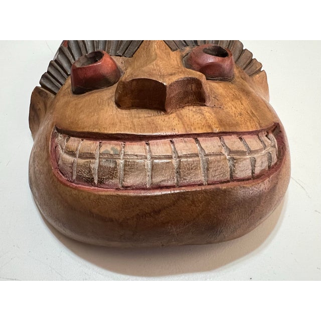 Wood Mid 20th Century Thai Hand-Carved Wood Monkey Mask With Sculptural Cobra Headdress For Sale - Image 7 of 11