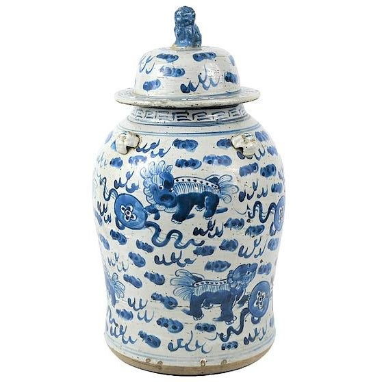 Chinoiserie Vintage Large Chinoiserie Temple Jar With Foo Dog Designs For Sale - Image 3 of 3