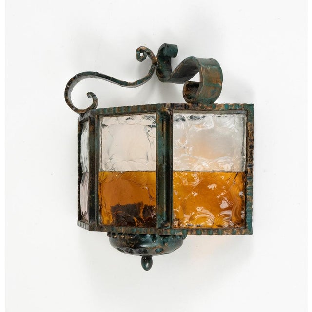 Mid-Century Sconces in Iron and Hammered Glass attributed to Longobard, Italy, 1970s, Set of 2 For Sale - Image 10 of 15