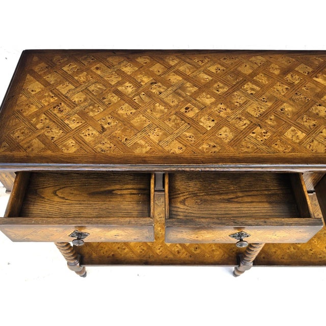 Theodore Alexander Burl Parquetry Console Table With 4 Drawers For Sale - Image 11 of 18