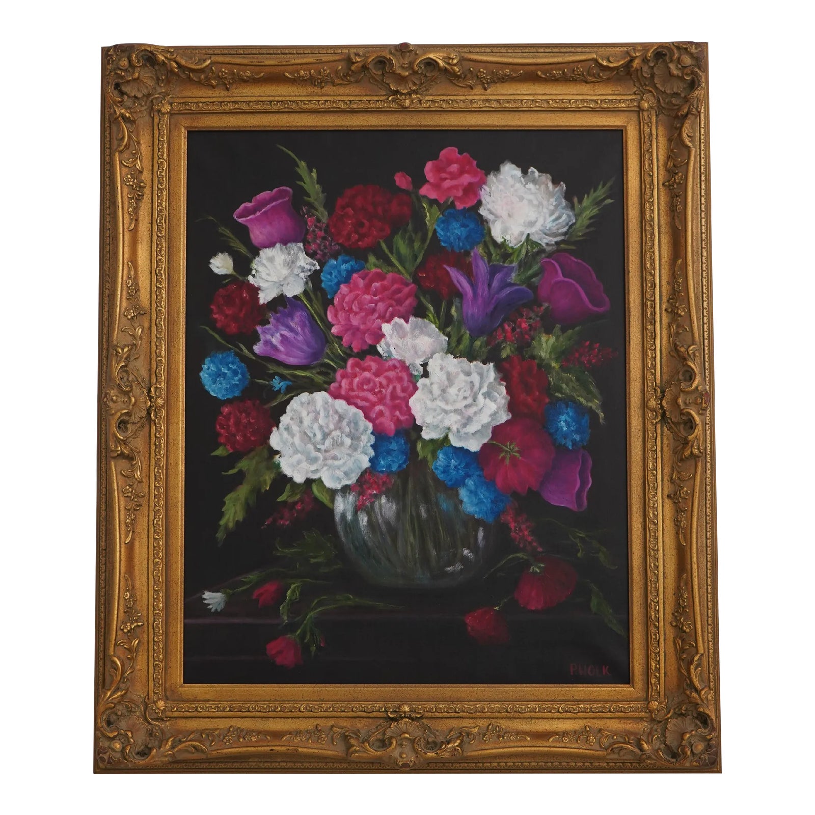 Artist Signed Floral Still Life Oil Painting on Canvas | Chairish