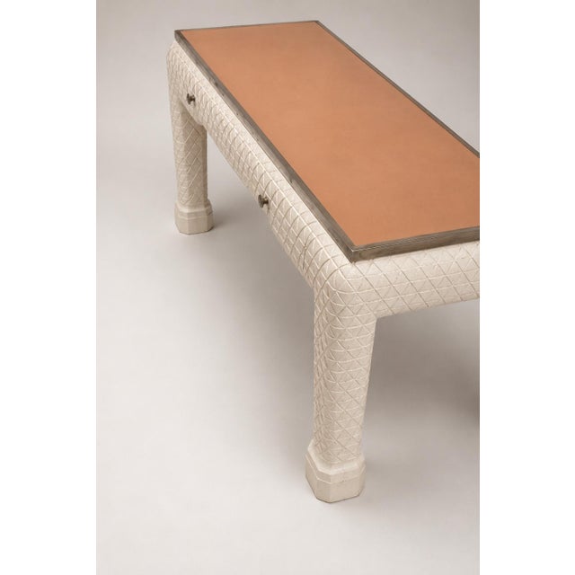 John Dickinson Italian Painted & Carved Leather Top Desk or Console, Style of John Dickinson For Sale - Image 4 of 8