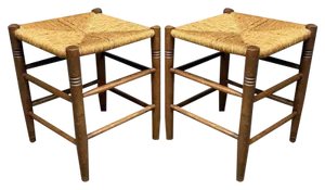 Set of Vintage Dutch Beech Stools with Piping Seats, 1960s