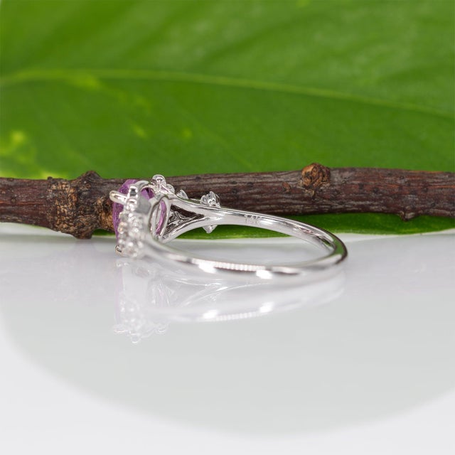 Pink Sapphire Ring With Earth-Mined Diamond Accents: Solid 14k Gold, Size 6.75 For Sale - Image 9 of 9