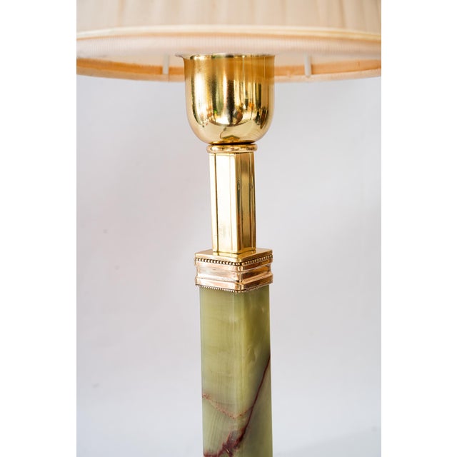 Art Deco Jade Table Lamp with Brass and Fabric Shade, 1920s For Sale - Image 13 of 18