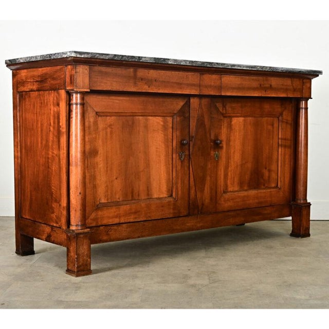 French Empire Solid Walnut & Marble Buffet For Sale - Image 12 of 12